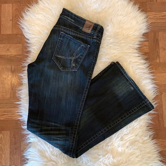 IN The Loop Dark Wash Flared/Wild Leg Blue Jeans Size 31 - Picture 14 of 15